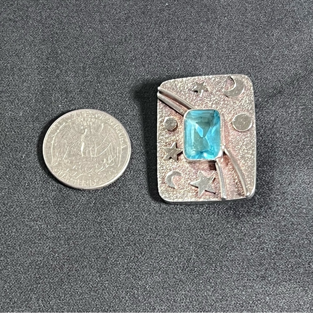 Sterling‎ Silver Blue Quartz Moon Stars Pendant Brooch Mystical Fairy Celestial - Picture 2 of 14
